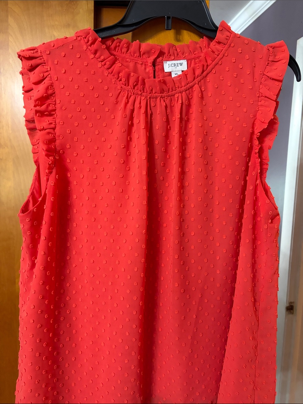 J. Crew Red Sleeveless Swiss Dot Ruffle Trim Camisole